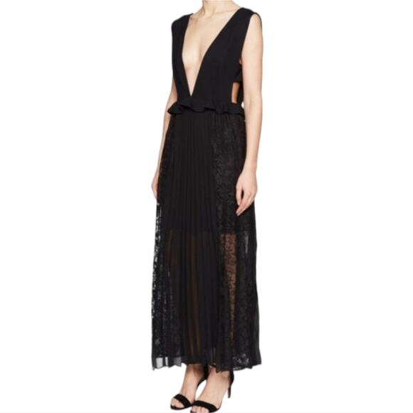 FRENCH CONNECTION Angelina Pleated Lace And Jersey Black Maxi Dress Size 8 New - Picture 3 of 16